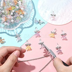 120個6色透明アクリルチャーム  エンジェルチャーム  チベット風合金製妖精の羽と鉄製の平頭ピンフープ付き  ミックスカラー  25mm  穴：3.3mm  20個/カラー&nbsp;PALLOY-CJ00116