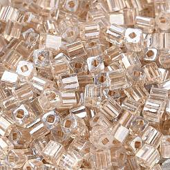 ガラスシードビーズ  透明な光沢のあるガラス  角穴  正方形  ナバホホワイト  4x4x4mm  穴：1.2mm  222個/ 20g&nbsp;X1-SEED-H002-F-1137