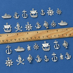 10 スタイル 海賊テーマ チベットスタイル 合金ペンダント  混合図形  アンティークシルバー＆プラチナ  15~26.5x9~25x1.5~5mm  穴：1.2~2mm  4個/スタイル&nbsp;FIND-SC0012-73