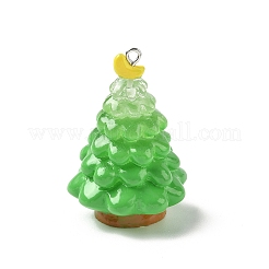 クリスマステーマの不透明樹脂ペンダント  プラチナ鉄ループ付き  クリスマスツリー  44.5x31x30.5mm  穴：2mm&nbsp;LS-RESI-I336-01P-01