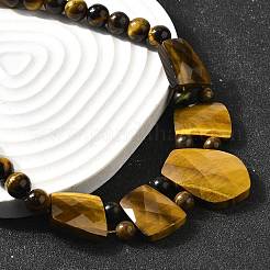 Natural Tiger Eye Faceted Bib Graduated Beaded Necklaces for Women&nbsp;NJEW-B128-01H