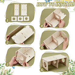 木製ハムスターの隠れ家  ペットのおもちゃ  長方形  フローラルホワイト  280x135x110mm&nbsp;AJEW-WH0270-086B