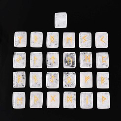 エルダーフサルクのアルファベットが刻まれた長方形の天然水晶ルーン石25個  19.5~20x15x5.5~6mm&nbsp;G-T142-38