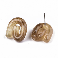 透明樹脂スタッドピアス  天然石風  ステンレス鋼ピンと  渦  サドルブラウン  19.5x17mm  ピン：0.7mm&nbsp;EJEW-T012-01-B02