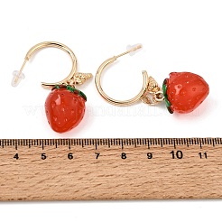 光り蓄光フルーツの合金樹脂製スタッドピアス  暗闇で光る  ゴールドカラー  苺  48x16mm&nbsp;RE-CBAB555-01G-C
