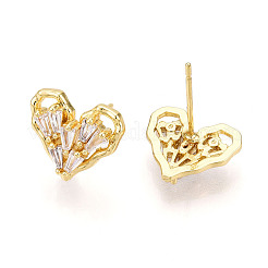 Cubic Zirconia Heart Stud Earrings&nbsp;X-EJEW-G353-03G