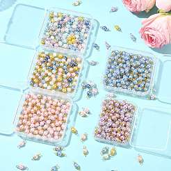 96スタイルのガラスパールコネクターチャーム2個  304ステンレス鋼の金具  ラウンド  プラチナ·ゴールデン  ミックスカラー  14.6mm  穴：1.1mm&nbsp;PALLOY-FS00064