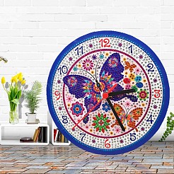 時計製造用の5dDIYダイヤモンド塗装キット  ダイヤモンド絵布付き  樹脂ラインストーン  ダイヤモンド付箋  トレープレートと接着剤クレイ  プラスチック製の時計のムーブメントとポインター  蝶  ミックスカラー  箱：22.2x22.5x3.8センチメートル&nbsp;DIY-F054-09