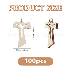木製クロスペンダント100個  304ステンレススチール製丸カン付き  ゴールドカラー  レモンシフォン  39mm&nbsp;PALLOY-DC00045