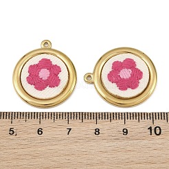304ステンレススチール製＆刺繍入りペンダント  フラワーラウンドフラワーチャーム  サクランボ色  イオンプレーティング（ip）  長持ちメッキ  18KGP本金メッキ  26x23x3.5mm  穴：1.5mm&nbsp;SA-CBA1ED9-11G
