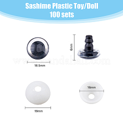 プラスチック製人形用クラフトアイ100セット  安全の目  スペーサー付き  おもちゃの DIY アクセサリー用  半円  ブラック  16.5x16mm&nbsp;DIY-FH0006-68