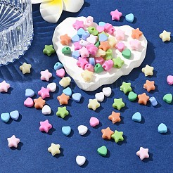 100 個 10 スタイル不透明なアクリル ビーズ  死にかけている  ハート/スター  ミックスカラー  7~9x7~9.5x4~5.5mm  穴：1.6~2.5mm  10個/スタイル&nbsp;MACR-YW0004-48