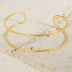 女性用304ステンレススチール二重層カフバングル  18KGP本金メッキ  内径：2-1/2インチ（6.5cm）&nbsp;KC9358-2