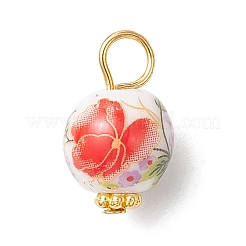 手作りの花柄磁器ペンダント  鉄と合金パーツ  ラウンド  ゴールドカラー  17.5x10.5mm  穴：4mm&nbsp;PALLOY-JF03928-02