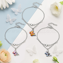 4Pcs 2 Colors Iron and Alloy Enamel Butterfly Anklets for Women&nbsp;AJEW-HY0002-64