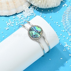Natural Abalone Shell Flat Round Open Bangles&nbsp;BJEW-JB14315-02