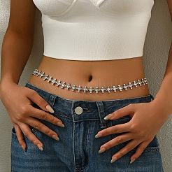 Alloy Crystal Rhinestone Flat Round Link Waist Chains for Women&nbsp;WGC7710-01