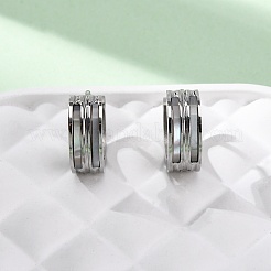304ステンレススチールフープピアス  316ステンレス鋼と白いシェル  プラチナ  13x5mm&nbsp;EJEW-D331-14P