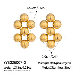女性用304ステンレススチール製幾何学模様の丸いボール型スタッドピアス  18KGP本金メッキ  15.2x10mm&nbsp;FK1730-1