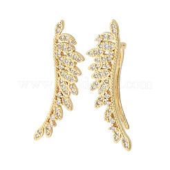 真鍮製パヴェキュービックジルコニアスタッドクローラーピアス  葉  18KGP本金メッキ  カドミウムフリー＆鉛フリー  長持ちメッキ  ラックめっき  透明  28x7.5x7mm&nbsp;KK-CBAA351-08G