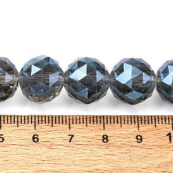 透明電気メッキガラスビーズ連売り  ラウンド  多面カット  スチールブルー  14x13mm  穴：1.8mm  約28個/連  14.57インチ（37cm）&nbsp;EGLA-N002-34E-F04