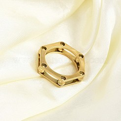 イオンプレーティング（IP）304ステンレススチール製女性用指輪  六角  ゴールドカラー  usサイズ7（17.3mm）&nbsp;RJEW-A052-03A-G02
