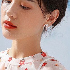 サイアム ラインストーン ハート ウィズ アロー ダングル スタッド イヤリング  女性のための真鍮タッセル ドロップ イヤリング  プラチナ  36x18.8mm  ピン：0.8mm&nbsp;JE1030A