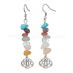 Chakra Natural Quartz Crystal & Rose Quartz & South Red Agate & Amethyst & Topaz Jade & Green Aventurine & Synthetic Turquoise Dangle Earrings&nbsp;EJEW-JE06648-01