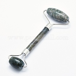 Natural Moss Agate Brass Face Massager&nbsp;MRMJ-G009-18P