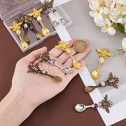 12Pcs 3 Colors Alloy Coffee Tea Spoon & Bee Pendants&nbsp;PALLOY-GA00013