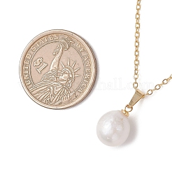 Natural Baroque Pearl Keshi Pearl Round Pendant 304 Stainless Steel Cable Chain Necklaces&nbsp;NJEW-JN05893