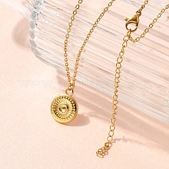 304 Stainless Steel Flat Round Coin Pendant Cable Chain Necklaces for Women&nbsp;LS-STAS-Z108-02G-01