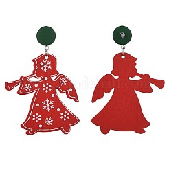 Angel Dyed Poplar Wood Dangle Stud Earrings&nbsp;X-EJEW-JE03359-03