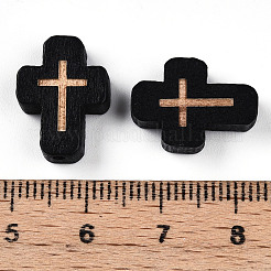 天然木のビーズ  染め  クロス  ブラック  16.5~17x12.5~13x5mm  穴：1.6~2mm&nbsp;WOOD-N016-66B-01