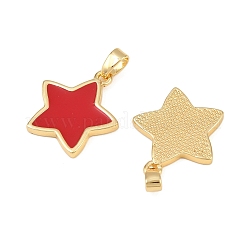 真鍮製の樹脂ペンダント  スター  ラックめっき  カドミウムフリー＆鉛フリー  長持ちメッキ  ゴールドカラー  レッド  17x16x2mm  穴：4x2.5mm&nbsp;KK-B161-01G