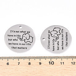 変色しない201ステンレススチールペンダント  象とフラットラウンド  ステンレス鋼色  30x1.5mm  穴：2mm&nbsp;LS-STAS-T064-38P-12