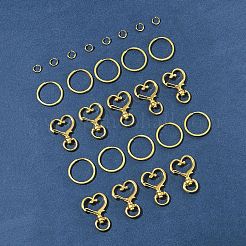 DIYジュエリー作りのパーツキット  合金製ハート型回転留め具付き  304ステンレス/鉄製スプリットキーリング  ゴールドカラー  35x24x6mm  穴：9x5mm  25mm&nbsp;DIY-FS0008-11G