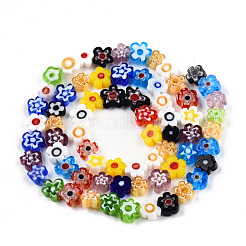 手作りミッレフィオーリガラスビーズ連売り  プラムボソム  カラフル  6~7x6~8x2.5~3mm  穴：1mm  約63~65個/連  15.55インチ〜15.94インチ（39.5~40.5cm）&nbsp;LAMP-N029-017A-08