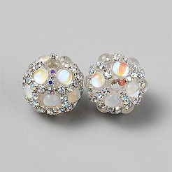 ガラスパールビーズ  ラウンド  ラインストーン付き  透明  19~19.5x17mm  穴：3mm&nbsp;LAMP-WH0015-09A