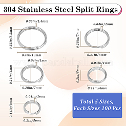 500Pcs 5 Styles 304 Stainless Steel Split Rings&nbsp;STAS-SP0001-65