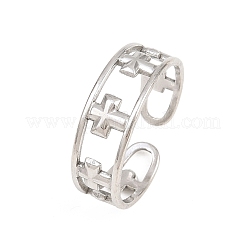 女性用304ステンレススチールカフオープンリング  クロス  ステンレス鋼色  7mm  usサイズ8 1/2(18.5mm)&nbsp;RJEW-A102-06P