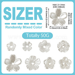 50g パール ABS プラスチックビーズ  花  ホワイト  5.5~10.5x5~10x2~4.5mm  穴：1.2~1.4mm&nbsp;KY-TADJ0001-05
