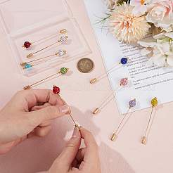 10Pcs 10 Colors Polymer Clay Rhinestone Round Ball Brass Lapel Pins&nbsp;JEWB-BC00011