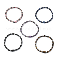 Non-magnetic Synthetic Hematite & Natural Gemstone Beads Stretch Bracelets for Women Men&nbsp;BJEW-JB13808