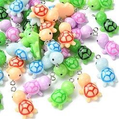 40個5スタイル不透明樹脂ペンダント  かわいい亀のチャーム  プラチナメッキ鉄ループ付き  ミックスカラー  26x14x9.5mm  穴：2mm  8個/スタイル&nbsp;RESI-CJ0003-56