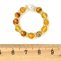 Adjustable Natural Amber Finger Rings&nbsp;RJEW-JR01089