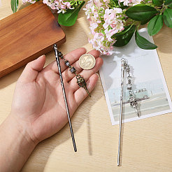 2Pcs 2 Colors Alloy & Glass Hair Sticks&nbsp;OHAR-CA00001