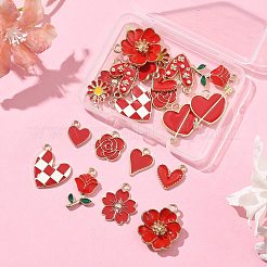 22本11スタイルアロイペンダント  エナメル  混合形状  レッド  14~23x12~26.5x1.5~6mm  穴：1.5・2.5mm  2個/カラー&nbsp;ENAM-FP0001-76