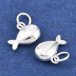 スターリングシルバーの魚チャーム925個  スタンプ925個付き  銀  8.5x10.5x3.5mm  丸カン：5x0.8ミリ  3.5mm内径&nbsp;STER-I024-03S-02