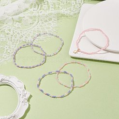 5ピース 5スタイル ガラスシードビーズ ストレッチブレスレットセット ステンレススチールチャーム 女性用  ミックスカラー  内径：2-1/4インチ（5.6~5.8cm）  1個/スタイル&nbsp;BJEW-JB08562